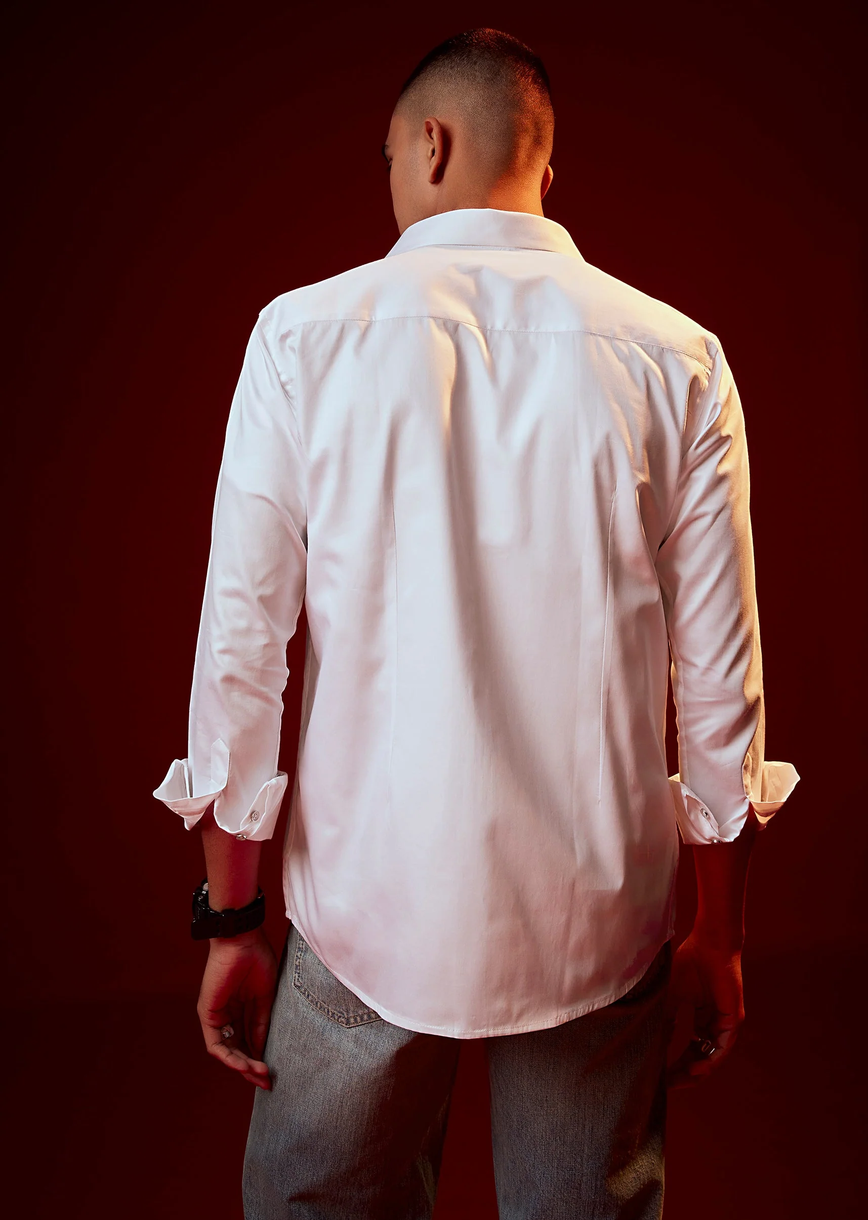 White Patch Work Embellished Party Shirt