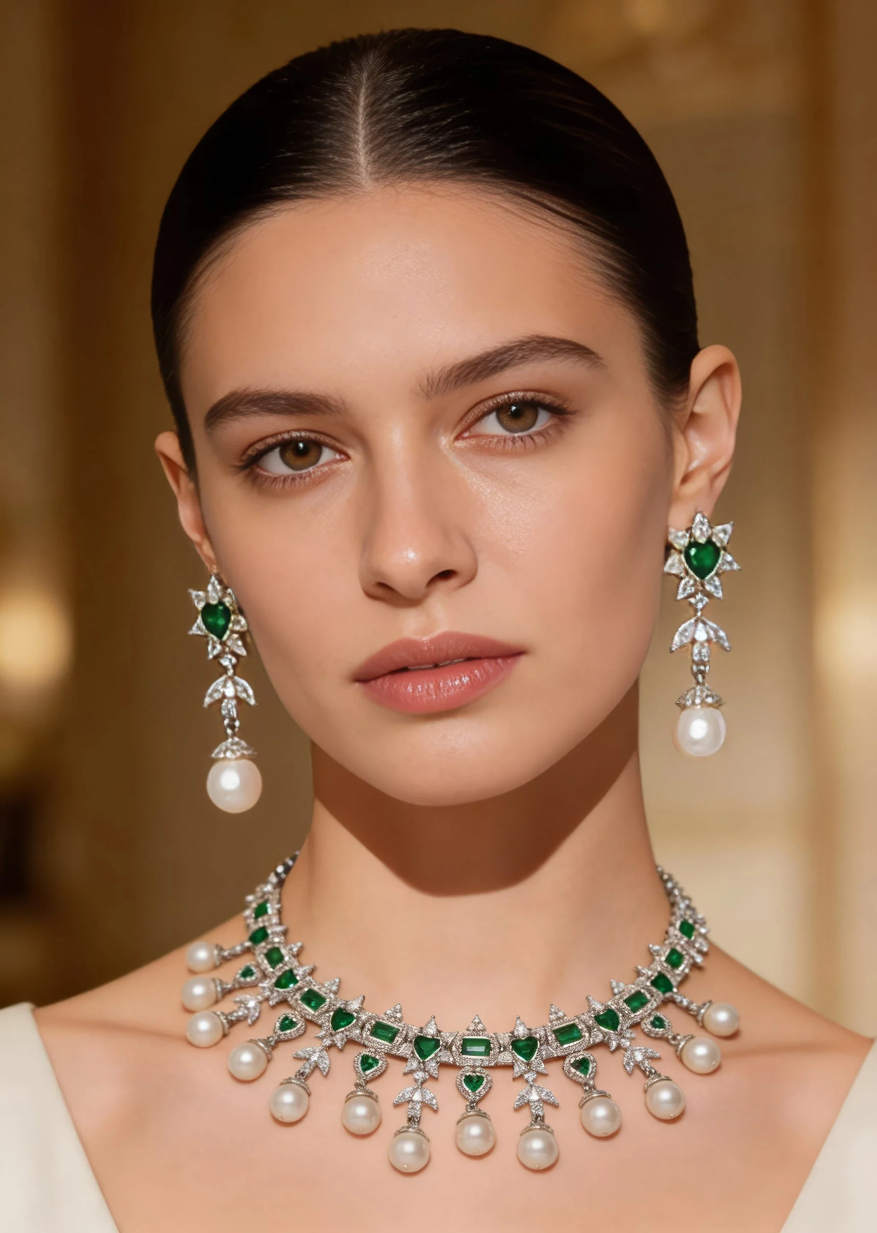 Emerald Green Silver Plated Zircon Necklace Set With Earrings