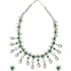 Emerald Green Silver Plated Zircon Necklace Set With Earrings