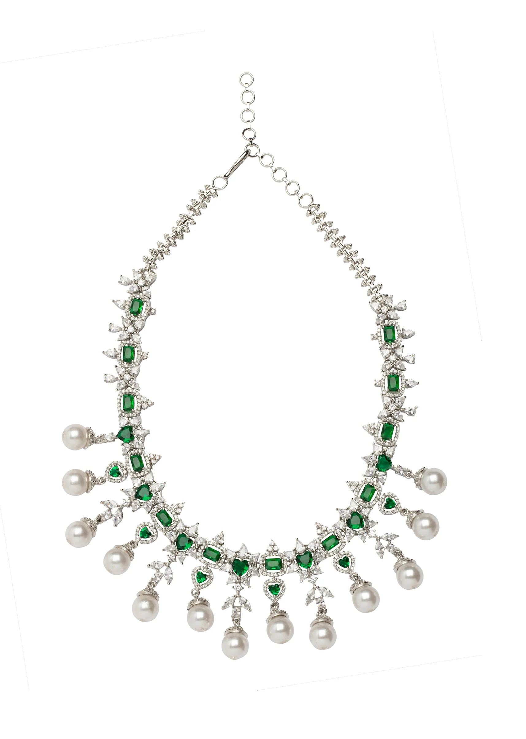 Emerald Green Silver Plated Zircon Necklace Set With Earrings