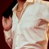 Cream Embroidered Silk Blend Party Shirt