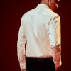 Cream Embroidered Silk Blend Party Shirt