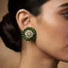 Gold Plated Green Kundan Polki Stud Earrings