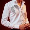 White Bead Embroidered Mandarin Collar Shirt