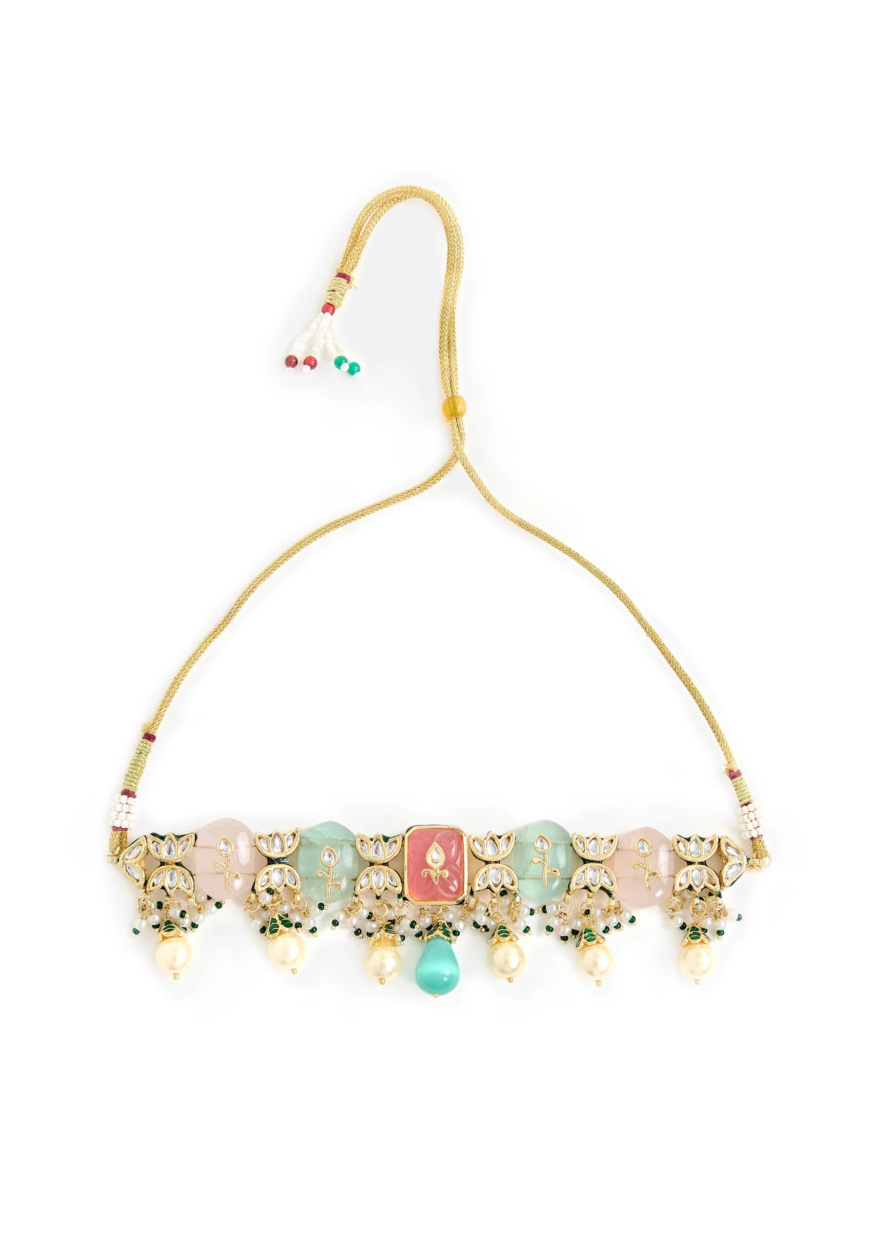 Gold Tone Multicolor Stone Choker Necklace And Earring Set