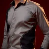Grey Embellished Silk Blend Party Shirt