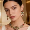 Gold Plated Multicolored Kundan Polki Choker Necklace Set With Earrings