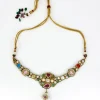 Gold Plated Multicolored Kundan Polki Choker Necklace Set With Earrings