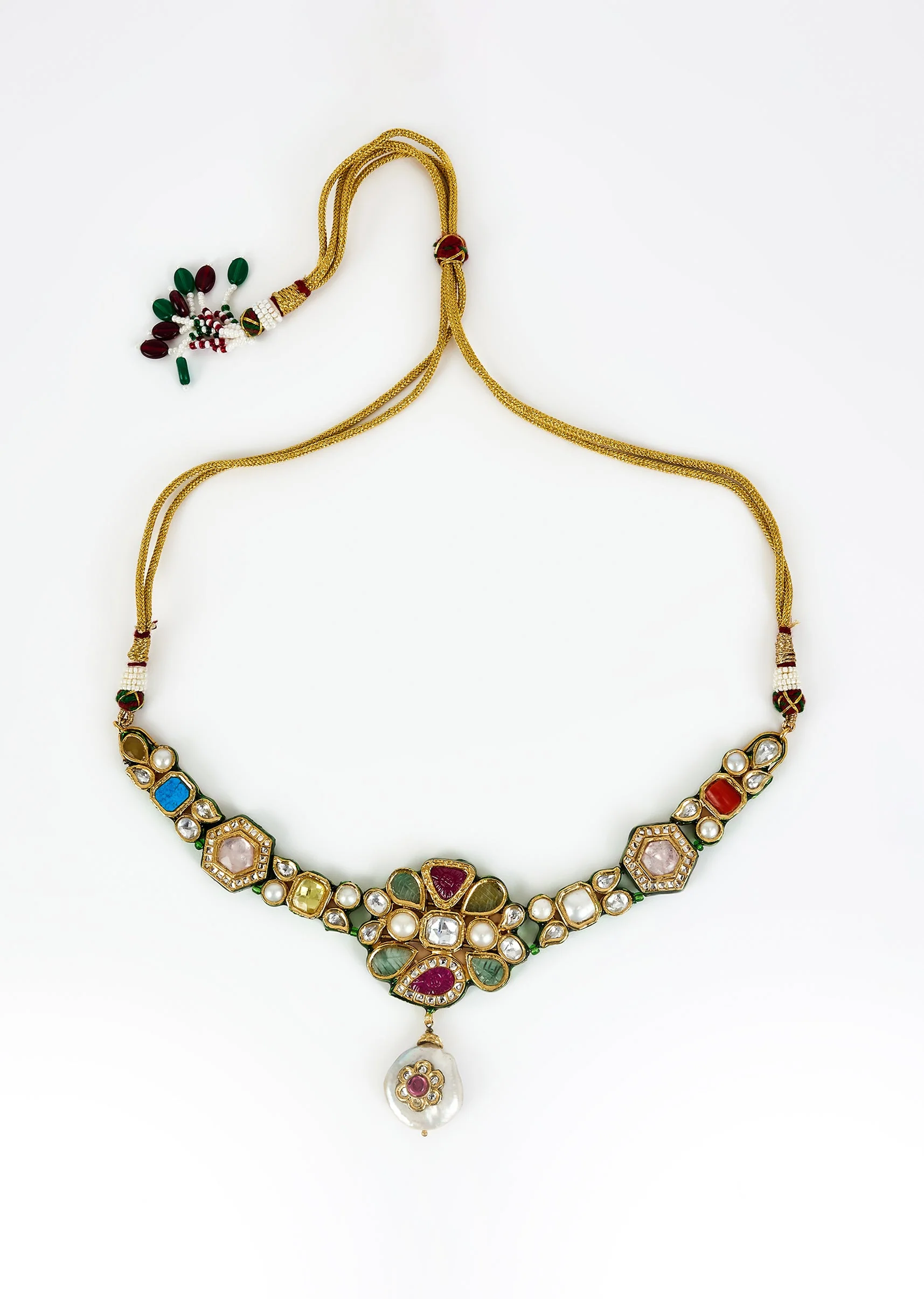 Gold Plated Multicolored Kundan Polki Choker Necklace Set With Earrings