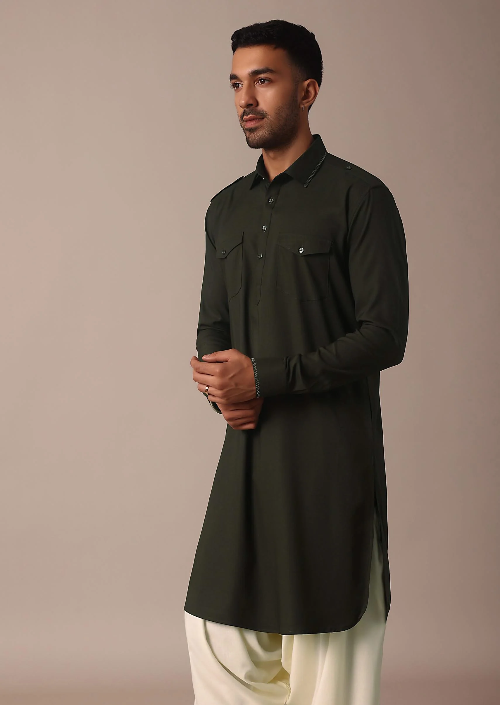 Classic Green Pathani Kurta Set For Eid