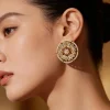 Gold Plated White Kundan Polki Studs Earrings