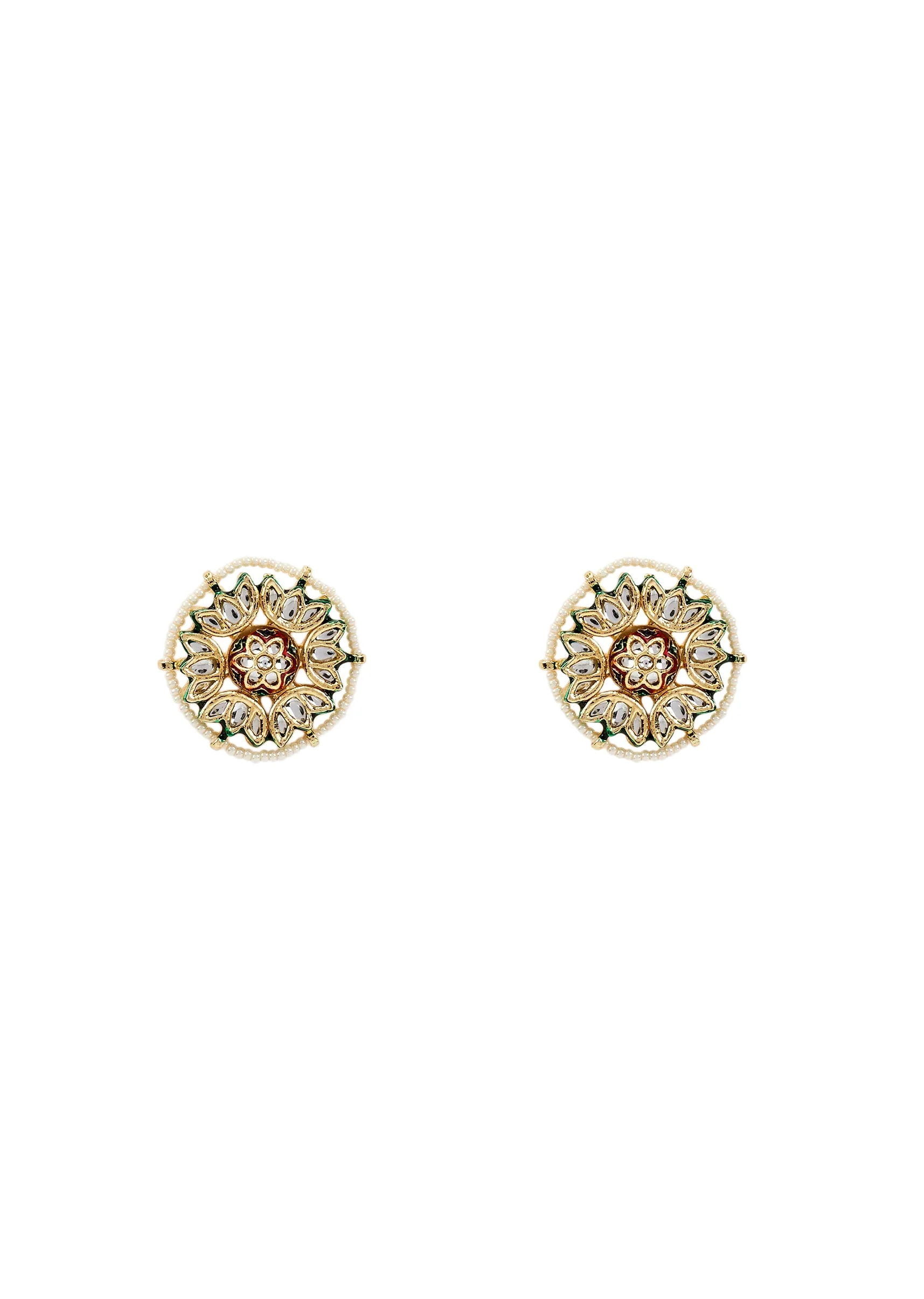 Gold Plated White Kundan Polki Studs Earrings