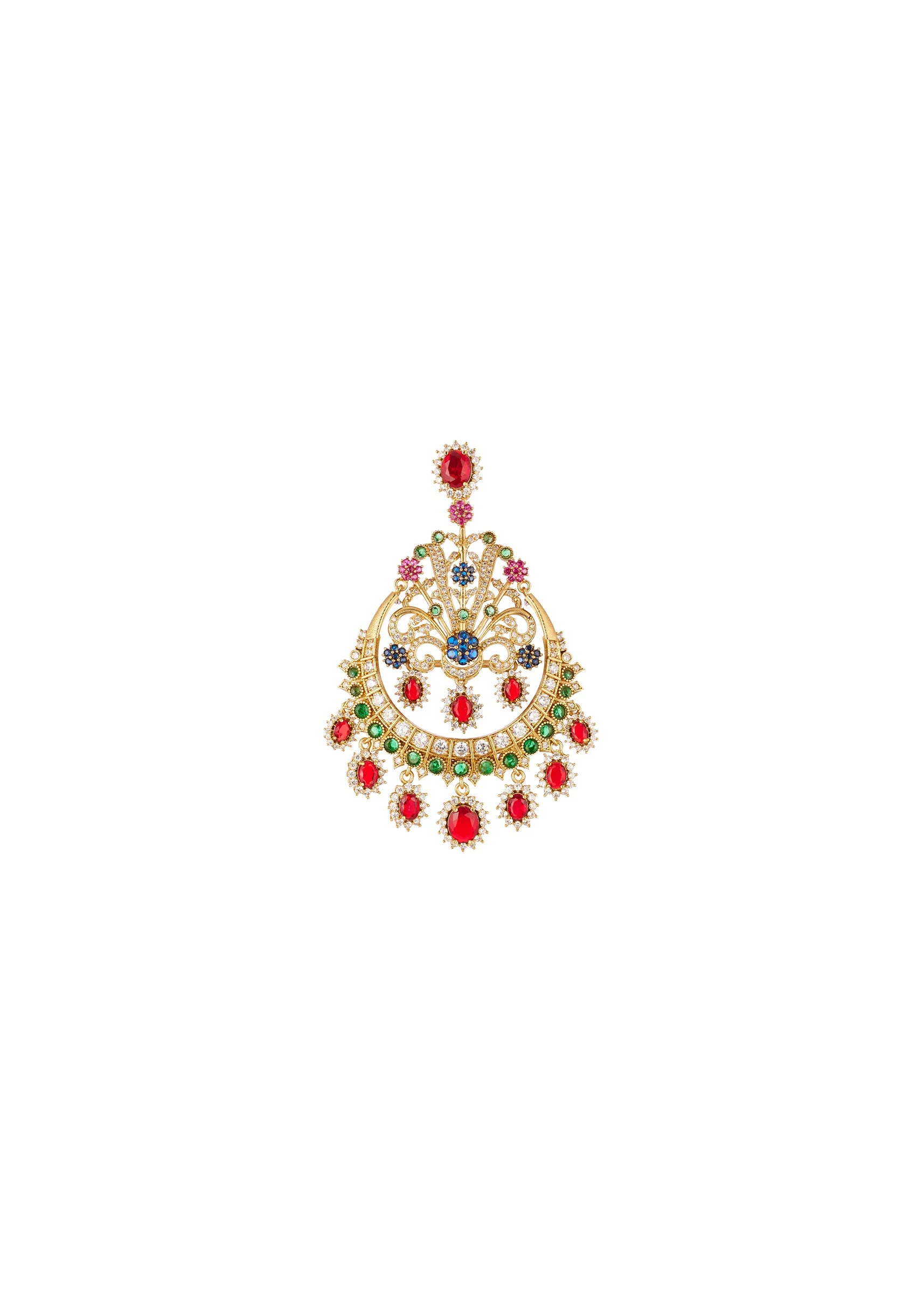 8435-gold-finish-chandbali-earrings-with-multi-color-simulated-stones-in-red-blue-and-green-3.webp Gold Finish Chandbali Earrings With Multi Color Simulated Stones In Red Blue and Green