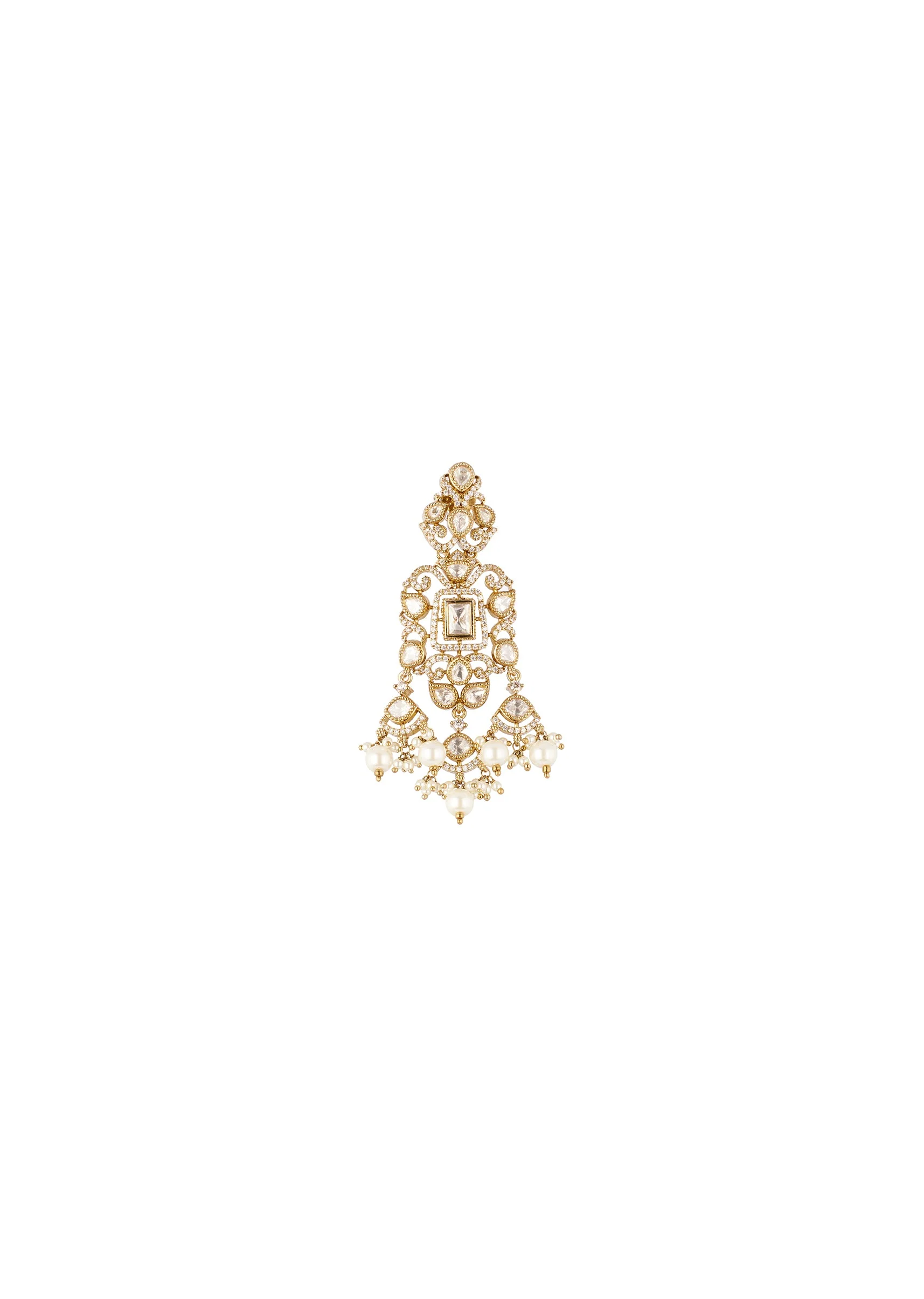 8436-gold-finish-drop-earrings-in-polki-with-white-simulated-pearls-and-clear-marquise-cut-stones-3.webp Gold Finish Drop Earrings In Polki With White Simulated Pearls and Clear Marquise Cut Stones