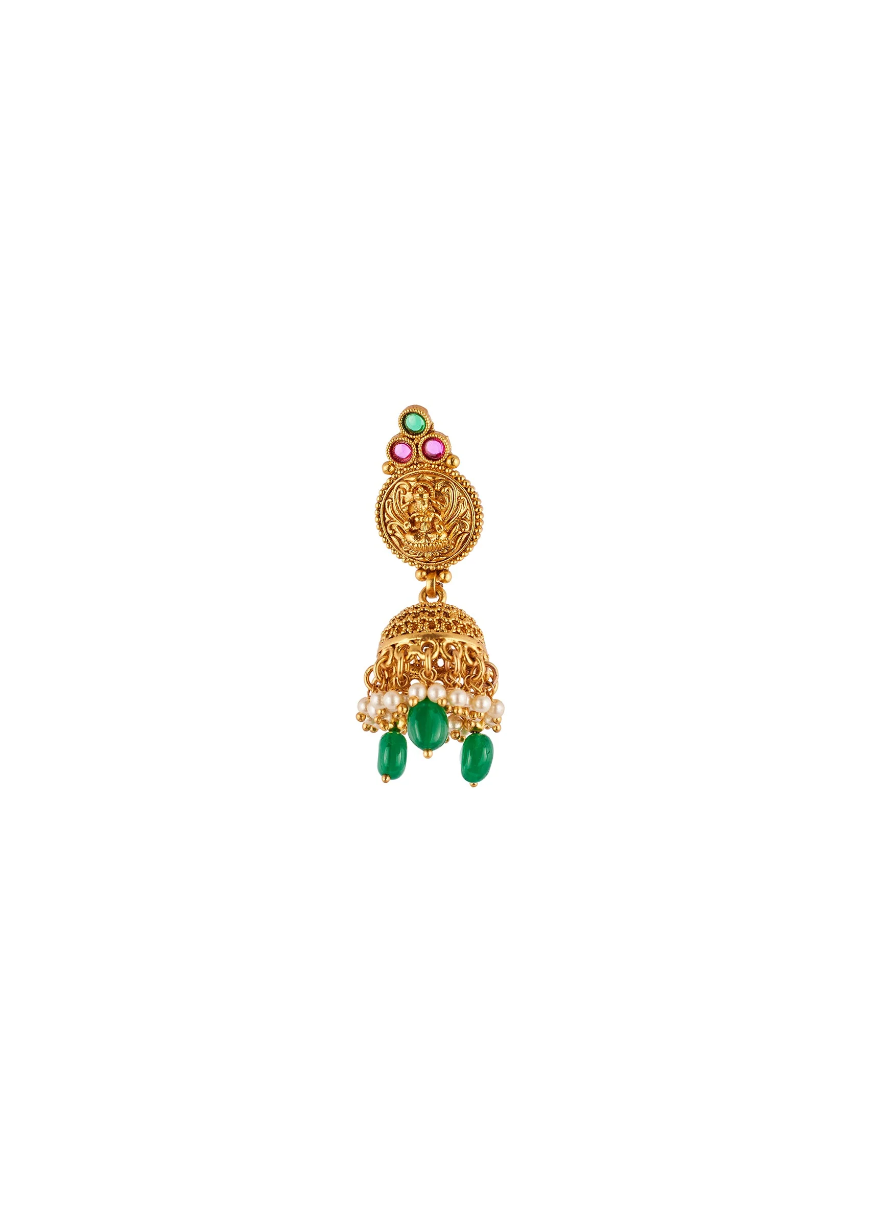 8437-gold-toned-necklace-set-with-traditional-temple-motifs-and-green-white-and-pink-simulated-stones-5.webp Gold Toned Necklace Set With Traditional Temple Motifs And Green White and Pink Simulated Stones