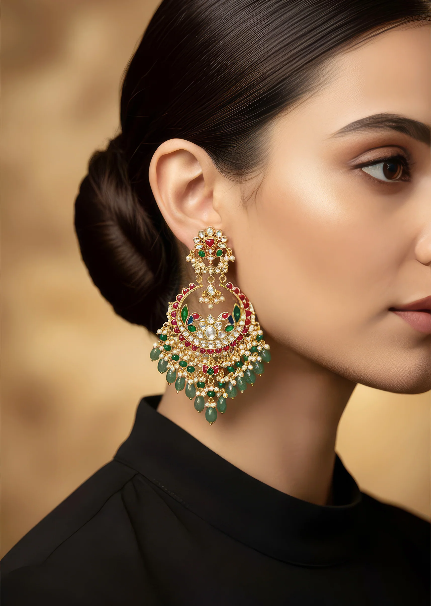 8439-gold-finish-earrings-in-chandbali-style-with-multi-colored-kundan-and-stone-and-pearl-detailing-1.webp Gold Finish Earrings In Chandbali Style With Multi Colored Kundan And Stone And Pearl Detailing
