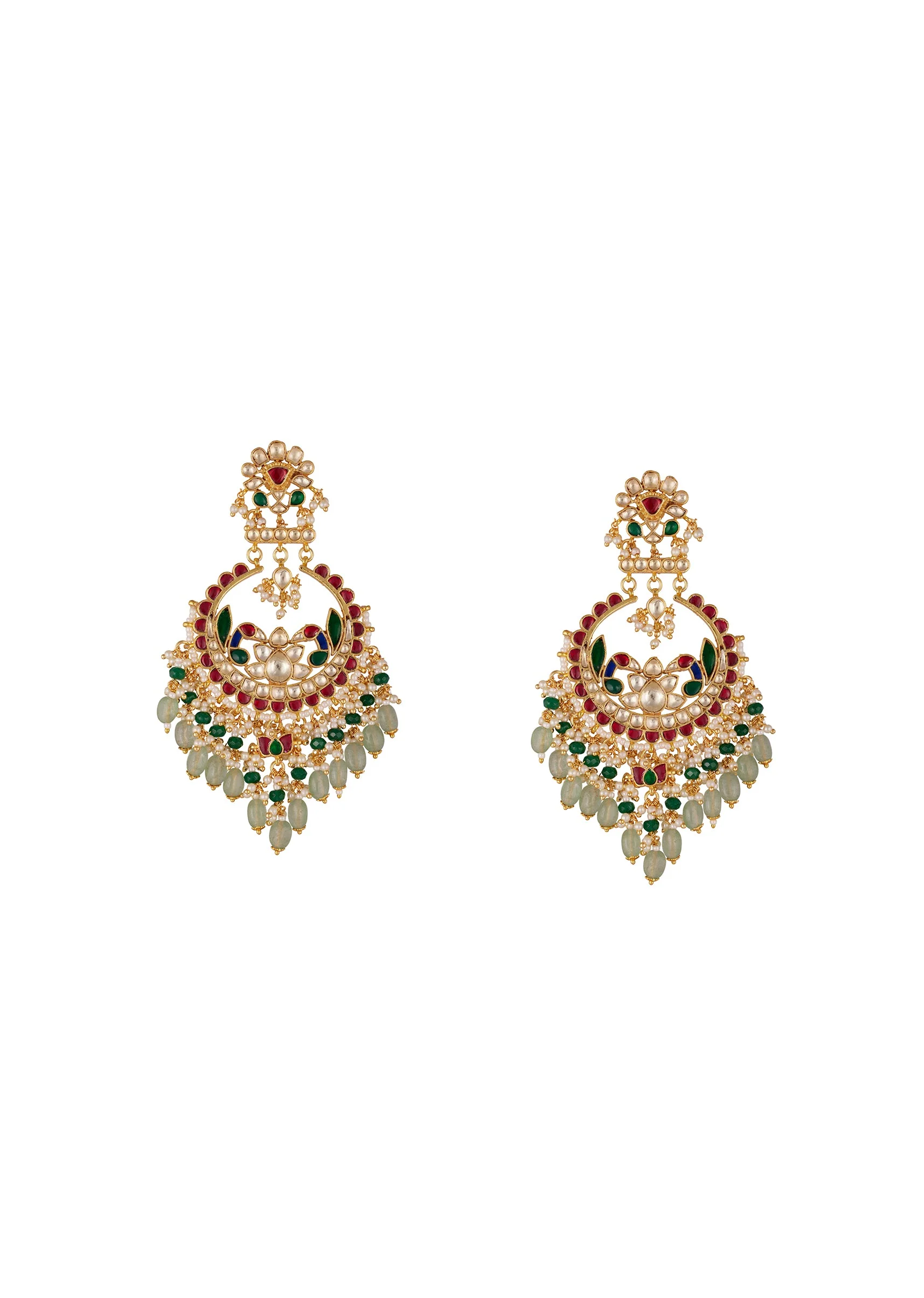 8439-gold-finish-earrings-in-chandbali-style-with-multi-colored-kundan-and-stone-and-pearl-detailing-2.webp Gold Finish Earrings In Chandbali Style With Multi Colored Kundan And Stone And Pearl Detailing