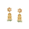 8443-gold-finish-jhumka-earrings-in-mix-metal-with-floral-stud-and-green-and-white-bead-tassels-2.webp Gold Finish Jhumka Earrings In Mix Metal With Floral Stud And Green and White Bead Tassels