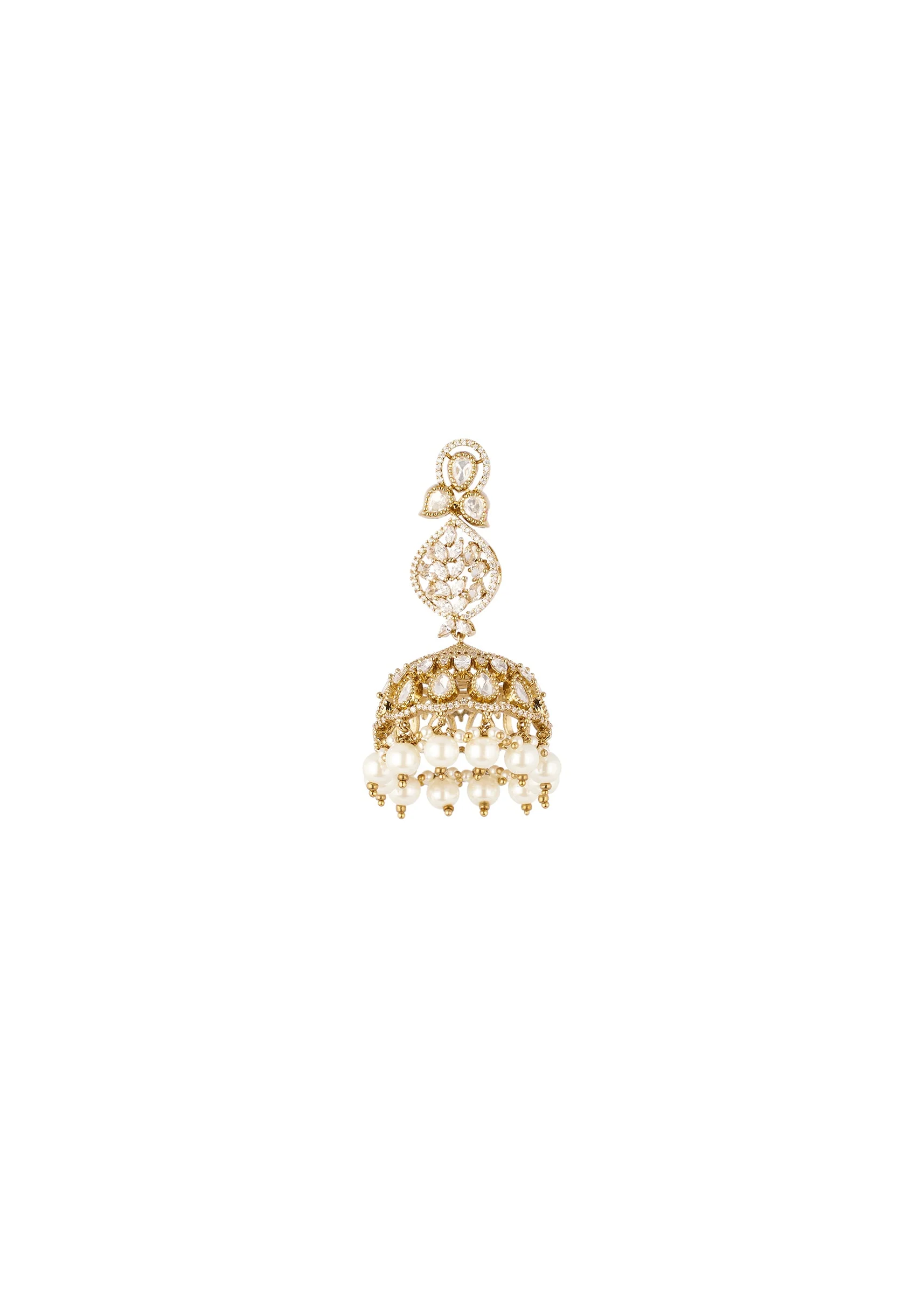 8444-gold-finish-jhumkas-in-polki-with-off-white-simulated-pearls-and-clear-polki-style-stones-3.webp Gold Finish Jhumkas In Polki With Off White Simulated Pearls and Clear Polki Style Stones