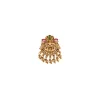 Gold Finish Necklace Set With Temple Style Motifs And Green and Pink Accented Stones