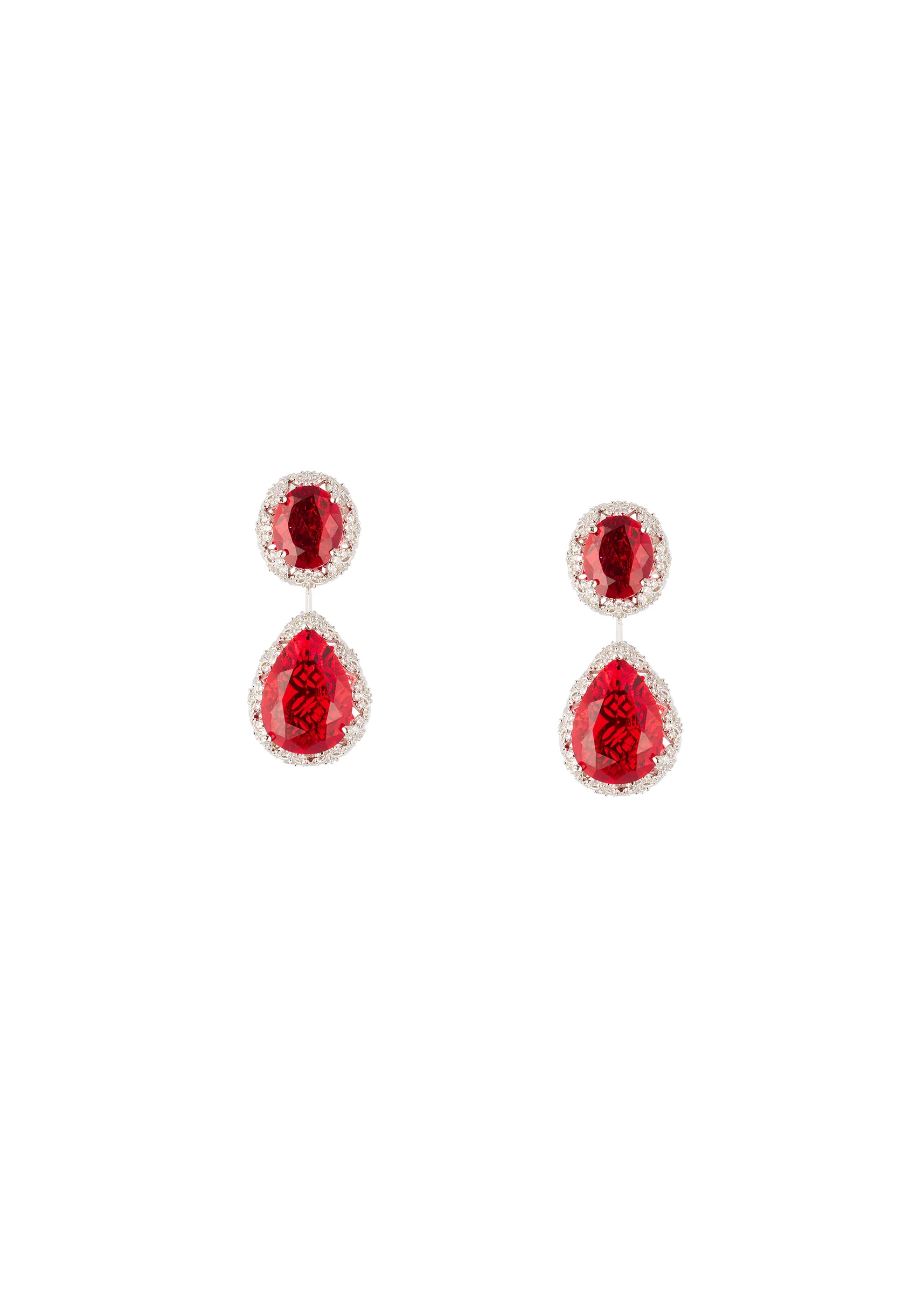 8450-silver-finish-double-emerald-cut-drop-earrings-with-red-simulated-stones-and-pave-set-crystal-borders-1.webp Silver Finish Double Emerald Cut Drop Earrings With Red Simulated Stones and Pavé Set Crystal Borders