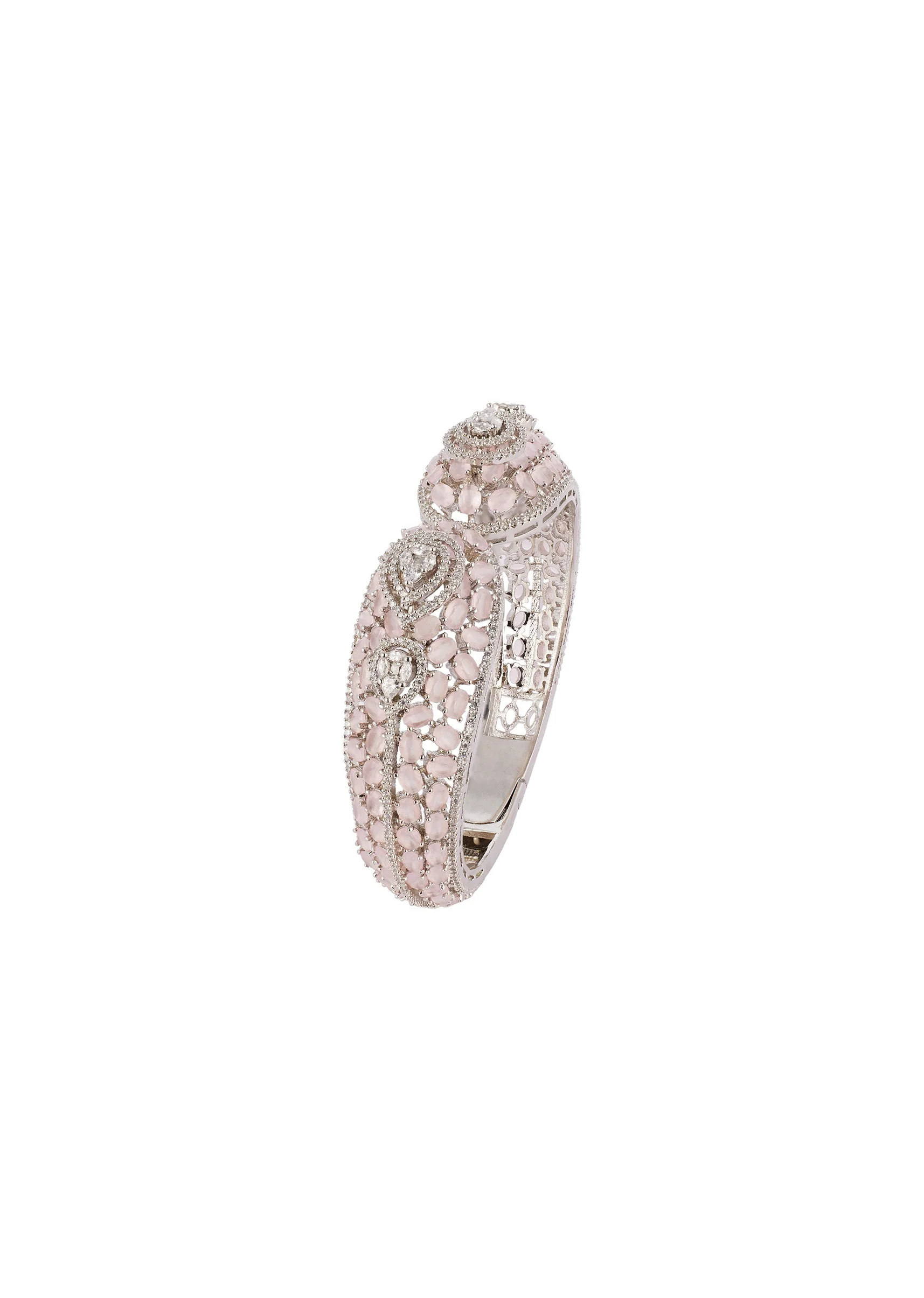 8451-silver-finish-bracelet-in-mix-metal-with-modern-rose-style-and-light-pink-cubic-zirconia-accents-2.webp Silver Finish Bracelet In Mix Metal With Modern Rose Style And Light Pink Cubic Zirconia Accents