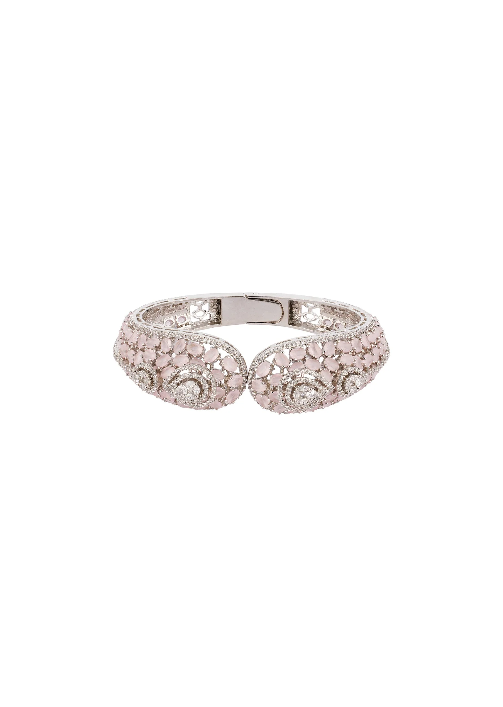 8451-silver-finish-bracelet-in-mix-metal-with-modern-rose-style-and-light-pink-cubic-zirconia-accents-3.webp Silver Finish Bracelet In Mix Metal With Modern Rose Style And Light Pink Cubic Zirconia Accents