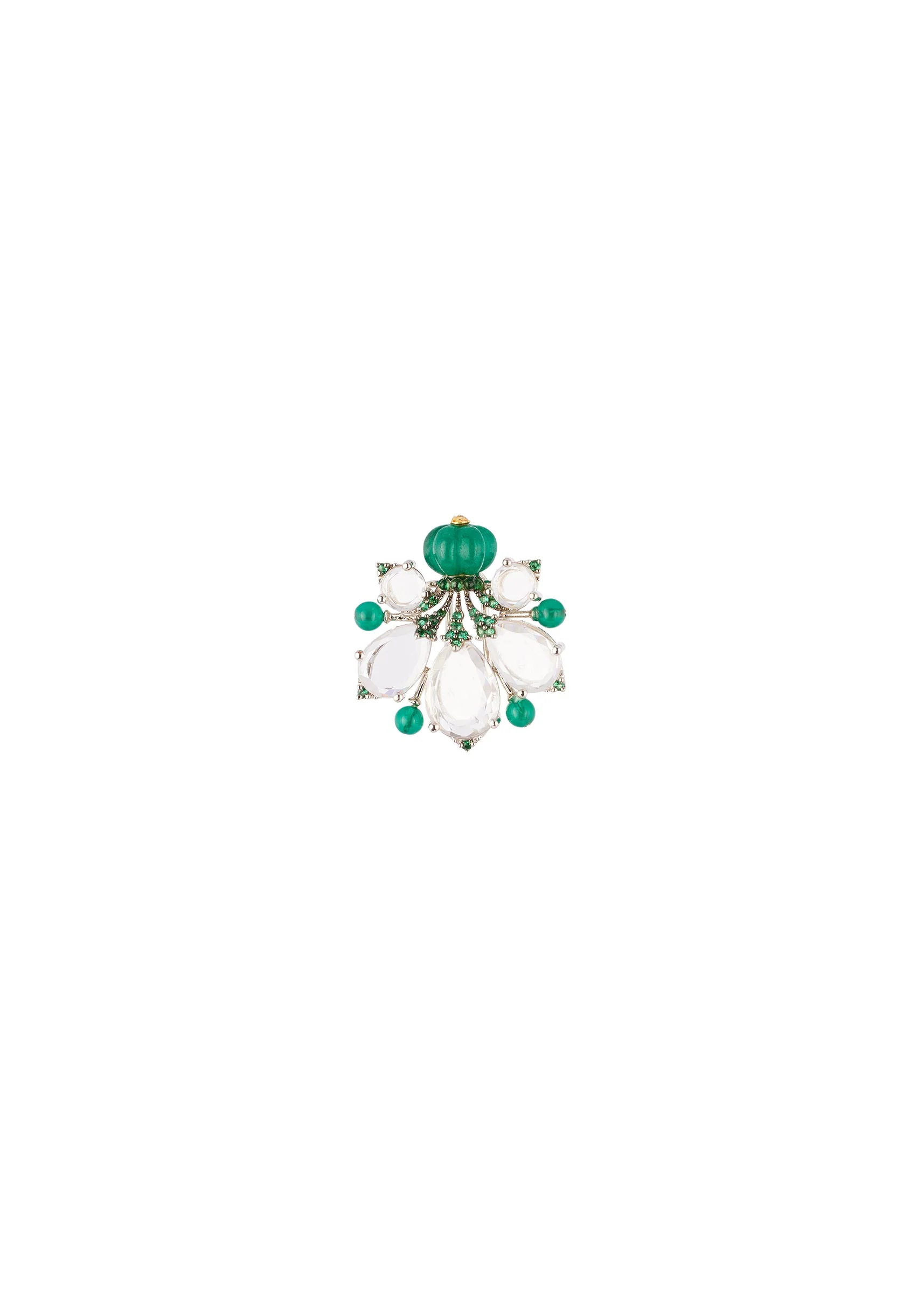 8453-silver-finish-whimsical-floral-stud-earrings-with-green-carved-stone-and-clear-pear-cut-simulated-stones-3.webp Silver Finish Whimsical Floral Stud Earrings With Green Carved Stone and Clear Pear Cut Simulated Stones