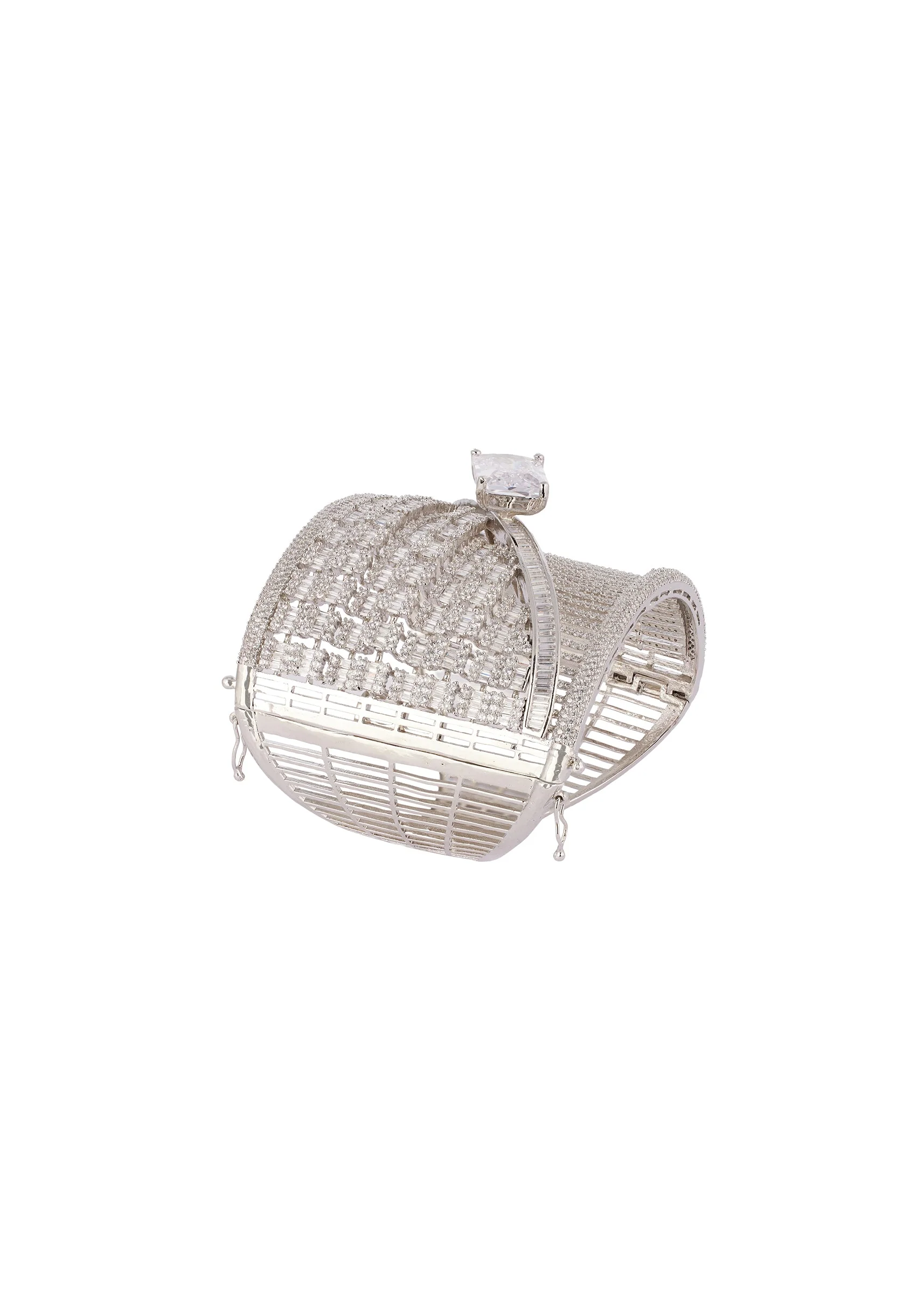 Silver Finish Bracelet In Mix Metal With Modern Grand Statement Style And White Cubic Zirconia Accents