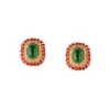 8456-gold-finish-oval-stud-earrings-with-large-green-center-stone-and-red-cabochon-stone-border-2.webp Gold Finish Oval Stud Earrings With Large Green Center Stone and Red Cabochon Stone Border