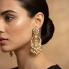 8458-gold-finish-earrings-in-chandbali-style-with-kundan-and-stone-and-pearl-detailing-1.webp Gold Finish Earrings In Chandbali Style With Kundan And Stone And Pearl Detailing