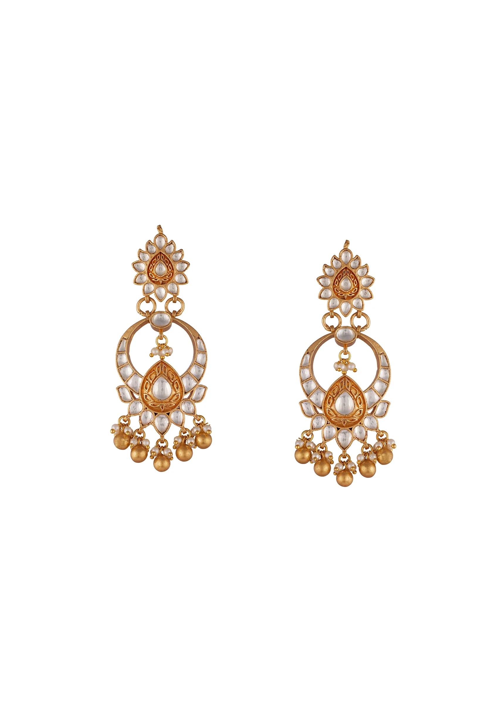8458-gold-finish-earrings-in-chandbali-style-with-kundan-and-stone-and-pearl-detailing-2.webp Gold Finish Earrings In Chandbali Style With Kundan And Stone And Pearl Detailing