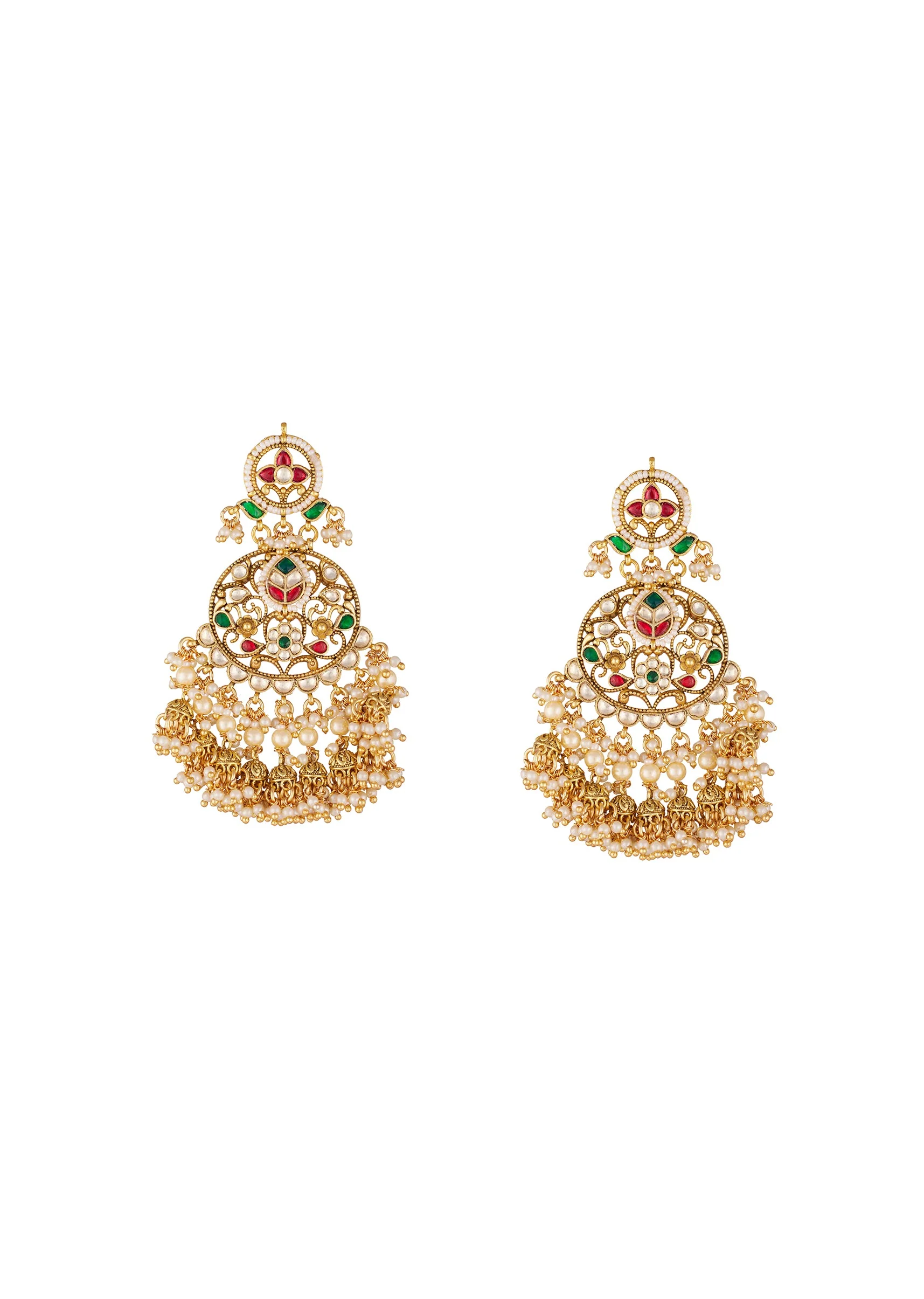 8459-gold-toned-earrings-in-drop-style-with-kundan-and-multi-stone-and-pearl-detailing-2.webp Gold Toned Earrings In Drop Style With Kundan And Multi Stone And Pearl Detailing