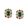 8462-gold-finish-rectangular-statement-earrings-with-faceted-green-stone-white-cz-halo-and-navratna-dome-cut-border-2.webp Gold Finish Rectangular Statement Earrings With Faceted Green Stone White Cz Halo And Navratna Dome Cut Border