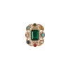 8462-gold-finish-rectangular-statement-earrings-with-faceted-green-stone-white-cz-halo-and-navratna-dome-cut-border-3.webp Gold Finish Rectangular Statement Earrings With Faceted Green Stone White Cz Halo And Navratna Dome Cut Border