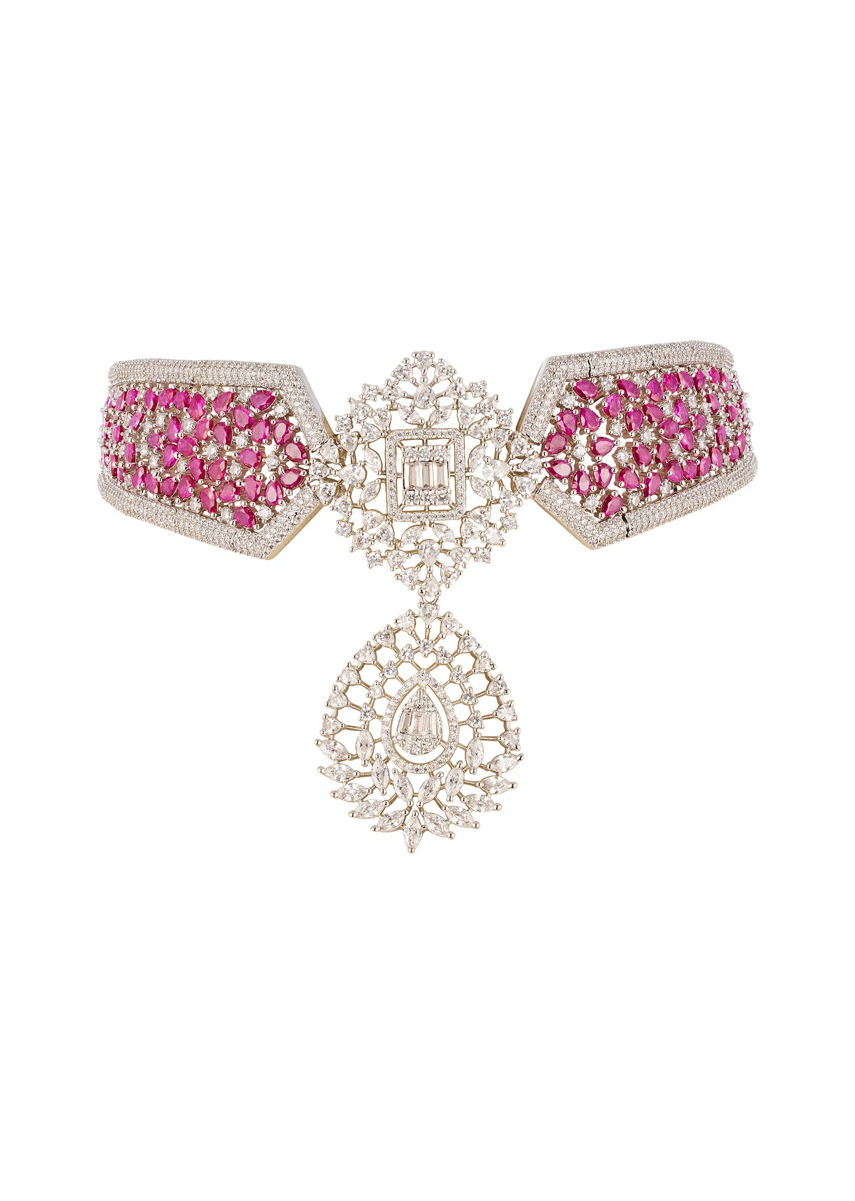 8463-rani-pink-anti-tarnish-finish-rhodium-plated-long-necklace-set-in-brass-with-cz-diamonds-2.webp Rani Pink Anti Tarnish Finish Rhodium Plated Long Necklace Set In Brass with CZ Diamonds