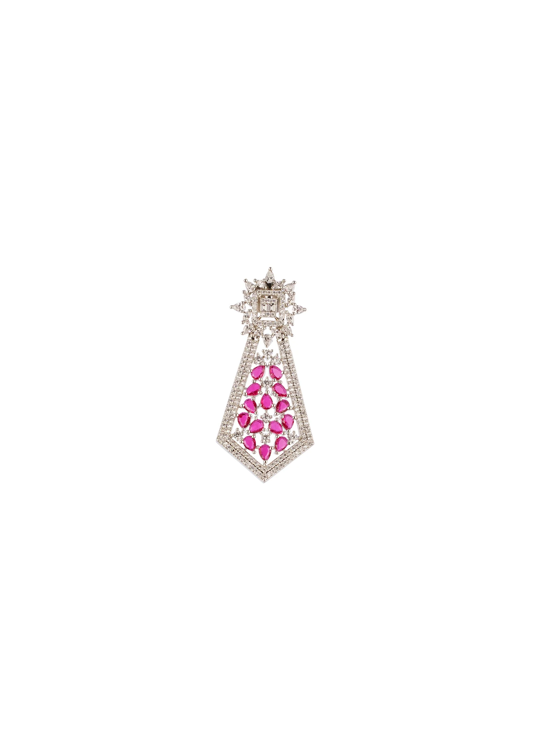 8463-rani-pink-anti-tarnish-finish-rhodium-plated-long-necklace-set-in-brass-with-cz-diamonds-4.webp Rani Pink Anti Tarnish Finish Rhodium Plated Long Necklace Set In Brass with CZ Diamonds