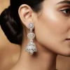 8464-silver-finish-earrings-in-mix-metal-with-jhumka-style-cubic-zirconia-and-faux-pearl-drop-1.webp Silver Finish Earrings In Mix Metal With Jhumka Style Cubic Zirconia And Faux Pearl Drop