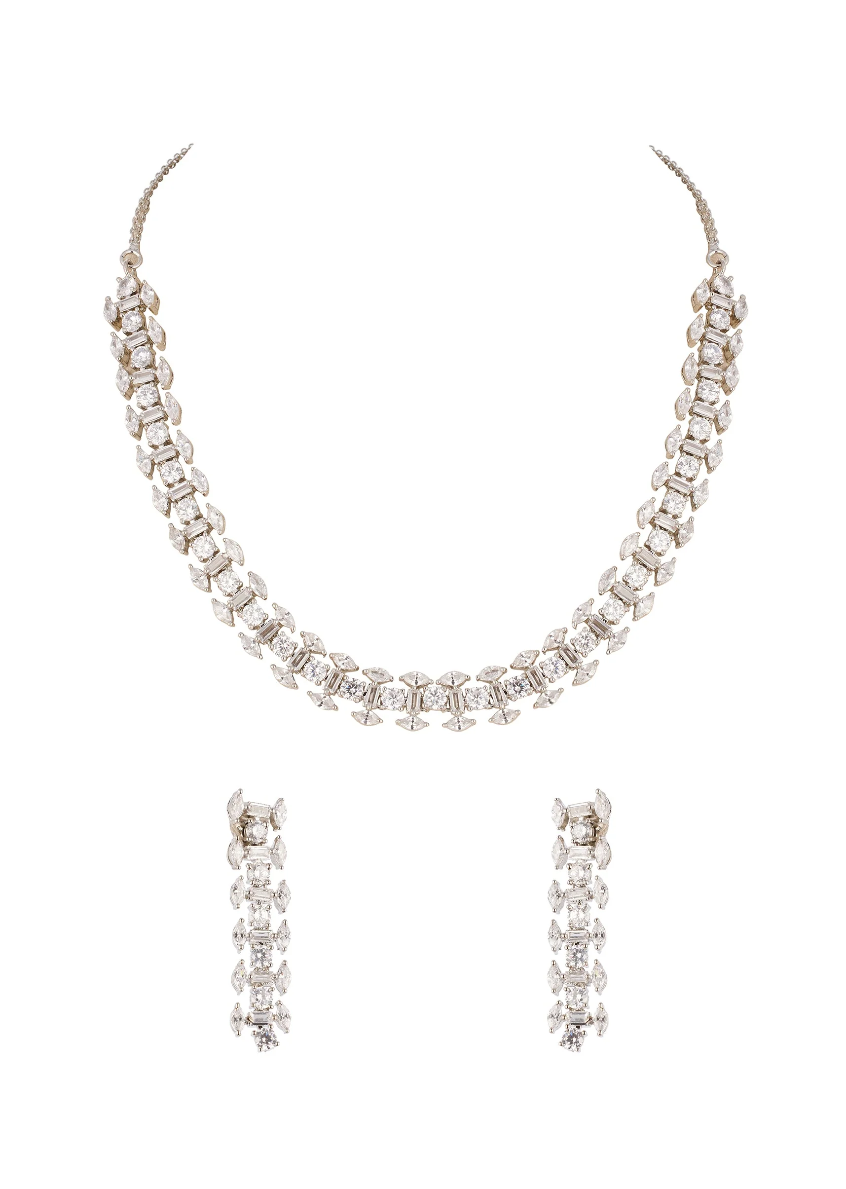 8466-silver-finish-necklace-set-in-mix-metal-with-modern-geometric-style-and-white-cubic-zirconia-accents-1.webp Silver Finish Necklace Set In Mix Metal With Modern Geometric Style And White Cubic Zirconia Accents