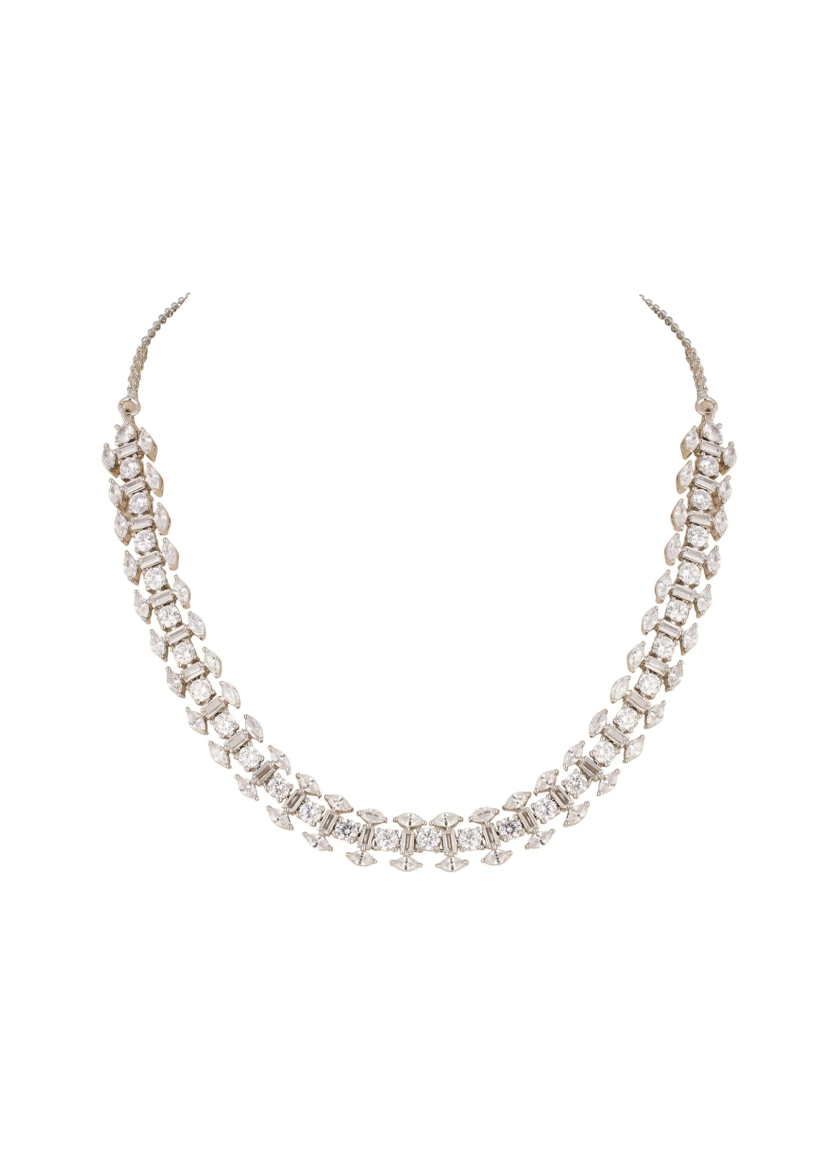 8466-silver-finish-necklace-set-in-mix-metal-with-modern-geometric-style-and-white-cubic-zirconia-accents-2.webp Silver Finish Necklace Set In Mix Metal With Modern Geometric Style And White Cubic Zirconia Accents