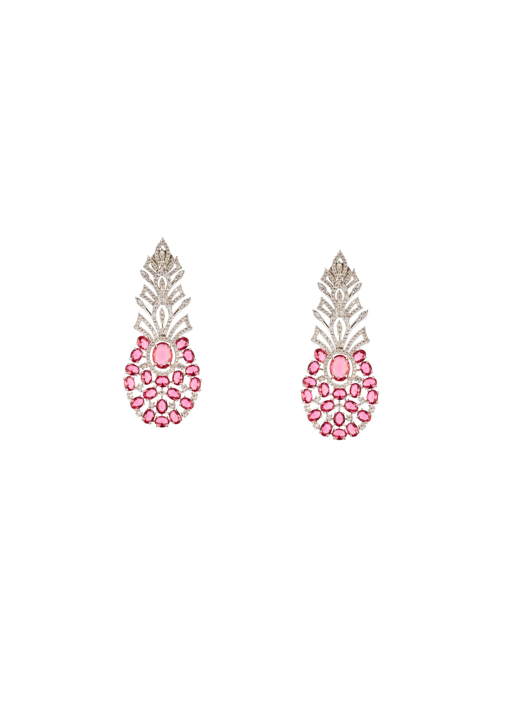 8467-rani-pink-cz-diamond-anti-tarnish-finish-gemstone-necklace-set-in-rhodium-plated-brass-2.webp Rani Pink CZ Diamond Anti Tarnish Finish Gemstone Necklace Set in Rhodium Plated Brass