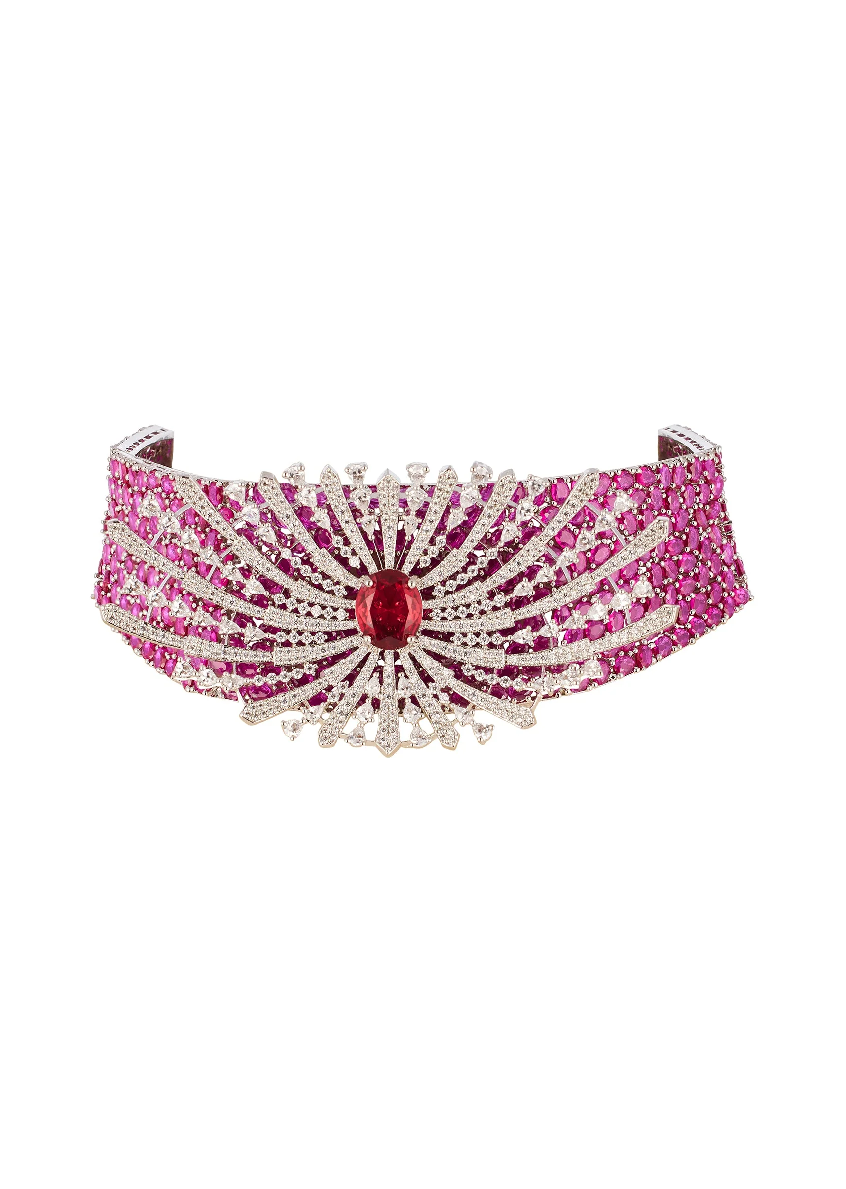 8468-rani-pink-anti-tarnish-rhodium-plated-brass-long-necklace-set-with-cz-diamond-and-gem-stones-2.webp Rani Pink Anti Tarnish Rhodium Plated Brass Long Necklace Set with CZ Diamond and Gem Stones