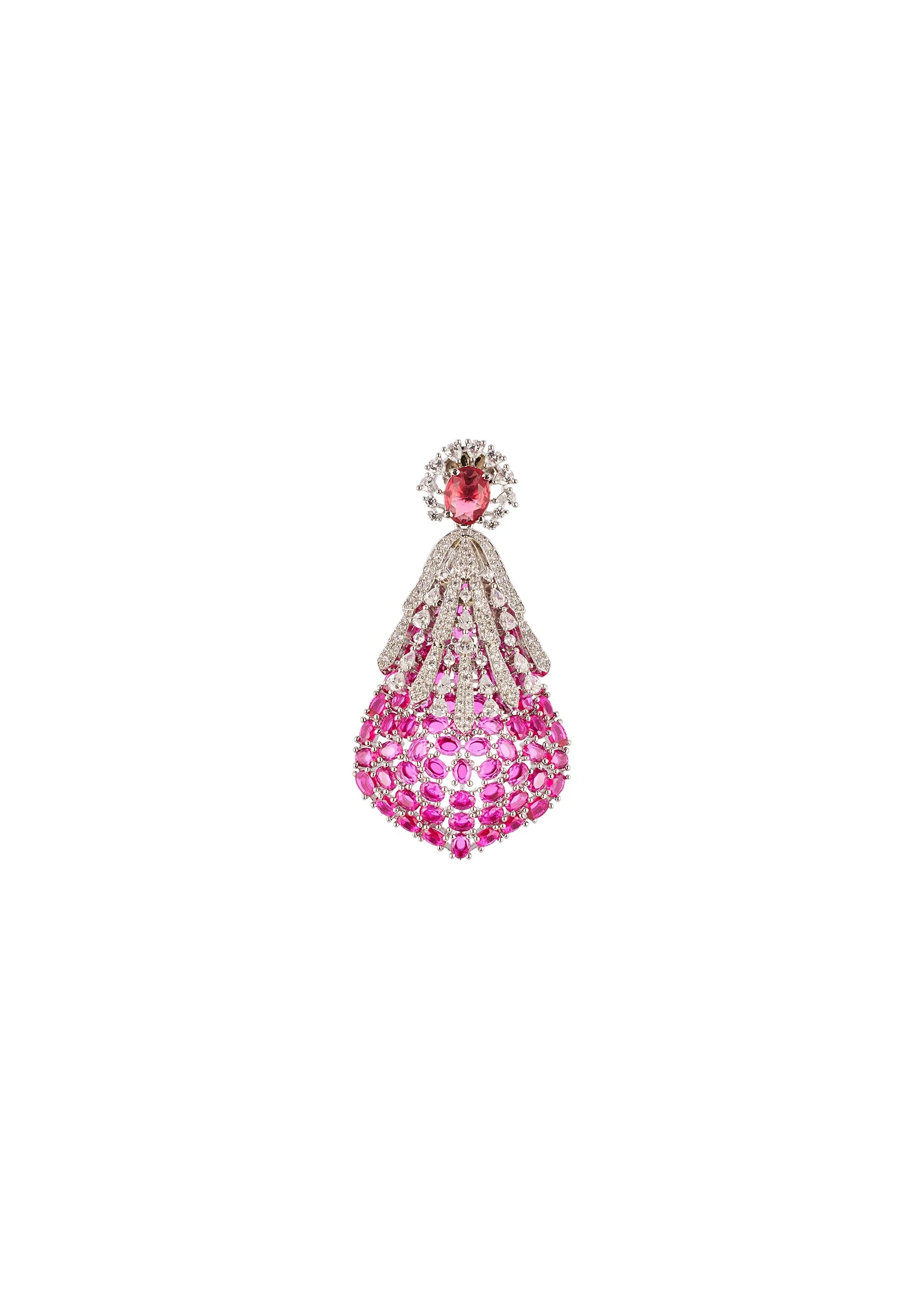 8468-rani-pink-anti-tarnish-rhodium-plated-brass-long-necklace-set-with-cz-diamond-and-gem-stones-4.webp Rani Pink Anti Tarnish Rhodium Plated Brass Long Necklace Set with CZ Diamond and Gem Stones