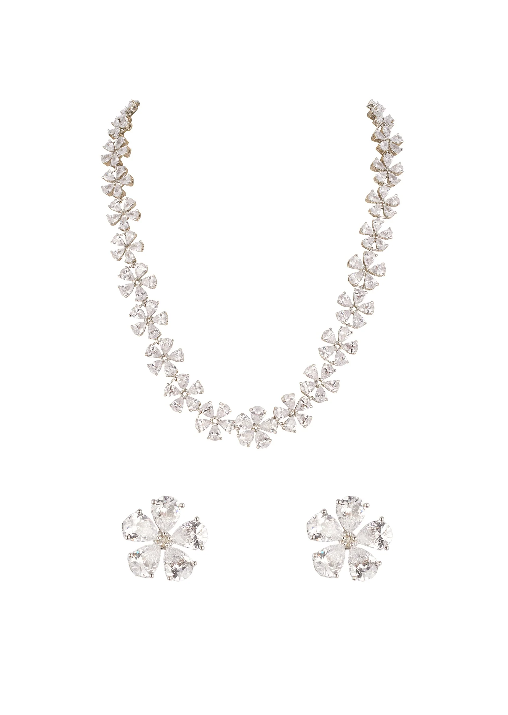 8470-silver-finish-necklace-set-in-mix-metal-with-contemporary-floral-style-and-white-cubic-zirconia-accents-1.webp Silver Finish Necklace Set In Mix Metal With Contemporary Floral Style And White Cubic Zirconia Accents