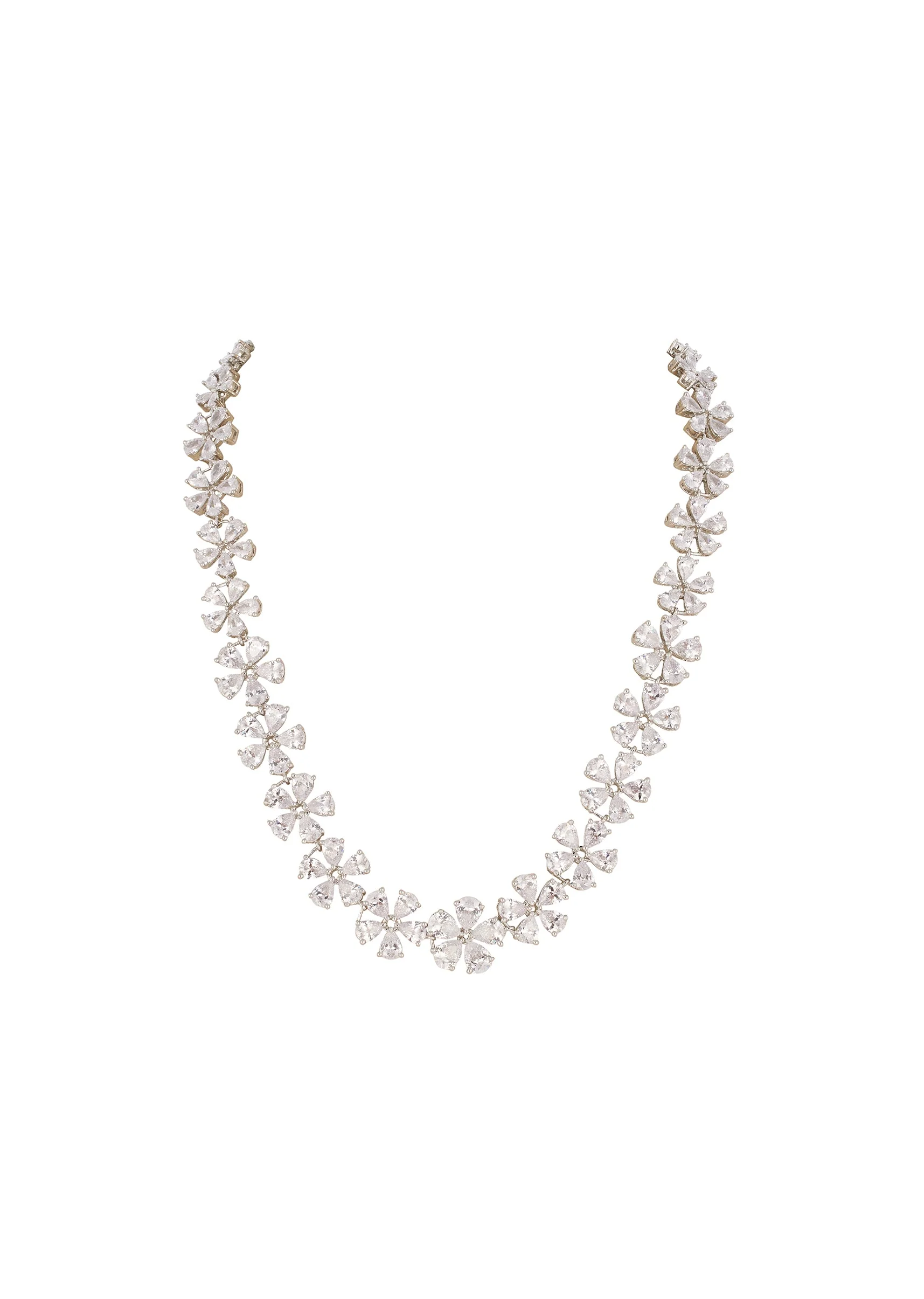 8470-silver-finish-necklace-set-in-mix-metal-with-contemporary-floral-style-and-white-cubic-zirconia-accents-2.webp Silver Finish Necklace Set In Mix Metal With Contemporary Floral Style And White Cubic Zirconia Accents