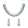 Silver Finish Necklace Set In Mix Metal With Elegant Floral Style And Green Simulated Emerald And Cubic Zirconia Accents