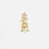 Layered Pearl Necklace And Earring Set With Gold Tone Motifs and Green Stone Accents