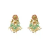 Gold Plated Green Kundan Polki With Pearl Strands And Emerald Green Bead Detailing Necklace Earrings Set