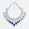 Silver Plated Blue Zircon Short Necklace Set With Dangler Earrings And Maangtikka