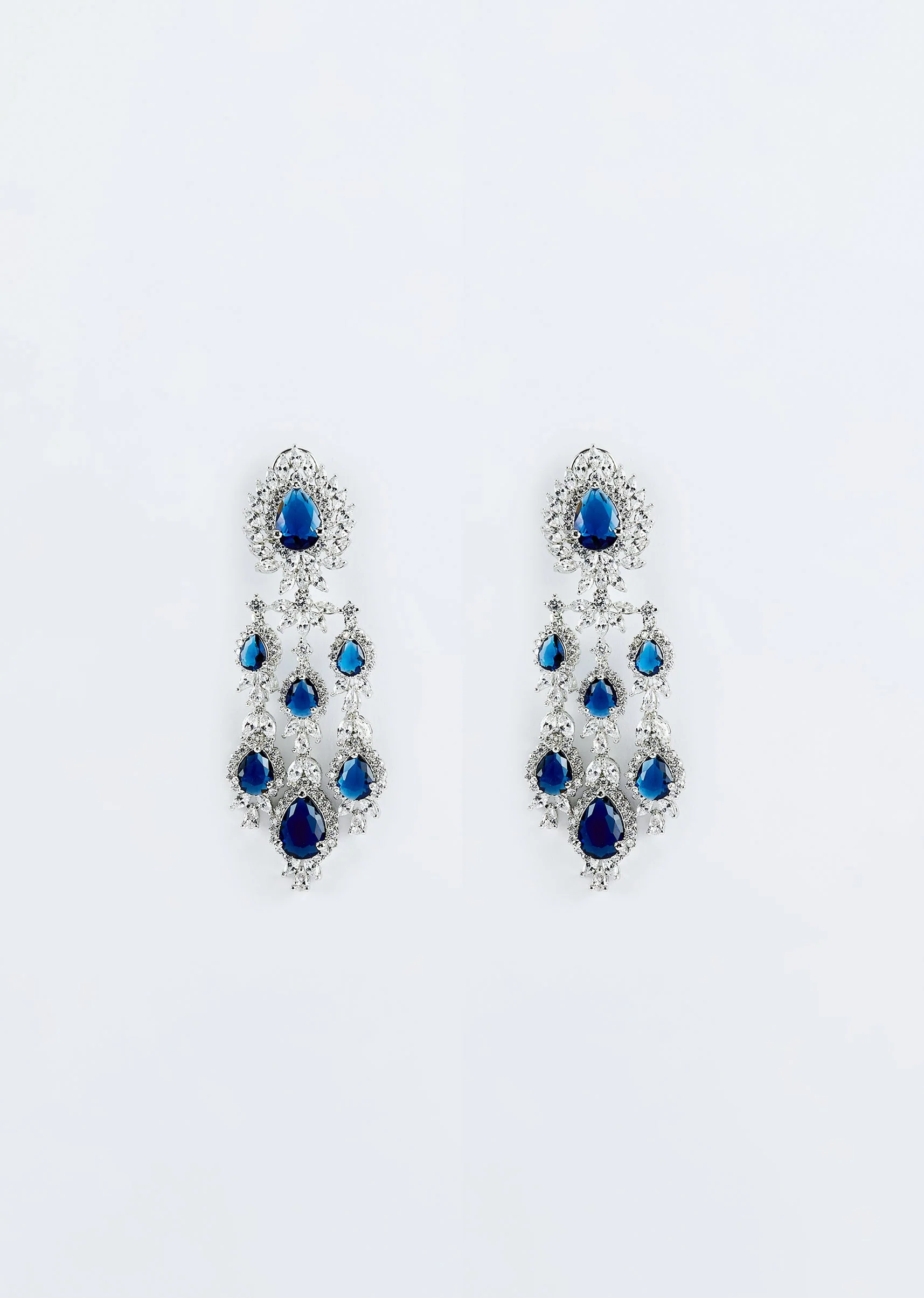 Silver Plated Blue Zircon Short Necklace Set With Dangler Earrings And Maangtikka